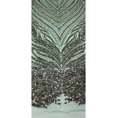Tule Bordado com Pedrarias Premium Verde com Marrom Multicolor HT70580
