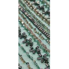 Tule Bordado com Pedrarias Premium Verde com Marrom Multicolor HT70580