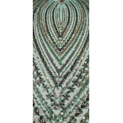 Tule Bordado com Pedrarias Premium Verde com Marrom Multicolor HT70580