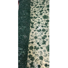 Tule Bordado Com Pedrarias Premium Lumiere Verde Esmeralda