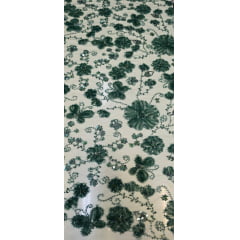 Tule Bordado Com Pedrarias Premium Lumiere Verde Esmeralda