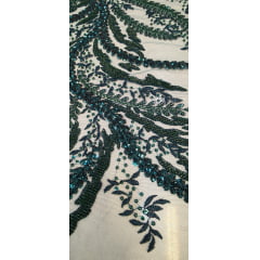 Tule Bordado com Pedrarias Premium Verde Esmeralda HS1549  