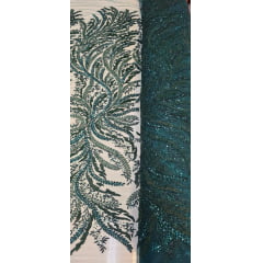 Tule Bordado com Pedrarias Premium Verde Esmeralda HS1549  