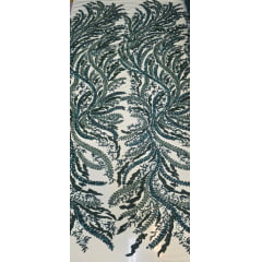 Tule Bordado com Pedrarias Premium Verde Esmeralda HS1549  