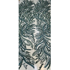 Tule Bordado com Pedrarias Premium Verde Esmeralda HS1549  