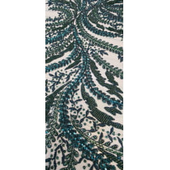 Tule Bordado com Pedrarias Premium Verde Esmeralda HS1549  