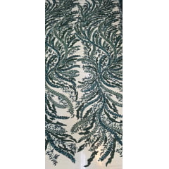 Tule Bordado com Pedrarias Premium Verde Esmeralda HS1549  