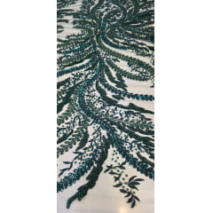 Tule Bordado com Pedrarias Premium Verde Esmeralda HS1549  