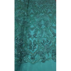 Tule Bordado com Pedrarias Premium Verde Esmeralda Modelo HS1191