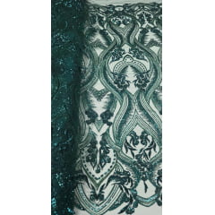 Tule Bordado com Pedrarias Premium Verde Esmeralda Modelo HS1191