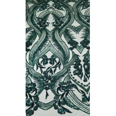 Tule Bordado com Pedrarias Premium Verde Esmeralda Modelo HS1191