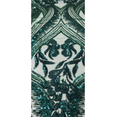 Tule Bordado com Pedrarias Premium Verde Esmeralda Modelo HS1191