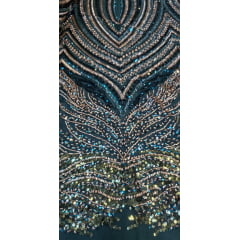 Tule Bordado com Pedrarias Premium Verde Esmeralda Multicolor HT70580