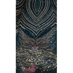 Tule Bordado com Pedrarias Premium Verde Esmeralda Multicolor HT70580
