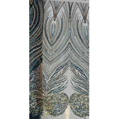Tule Bordado com Pedrarias Premium Verde Esmeralda Multicolor HT70580