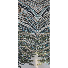 Tule Bordado com Pedrarias Premium Verde Esmeralda Multicolor HT70580
