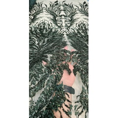 Tule Bordado com Pedrarias Premium Verde Floresta HS1855 