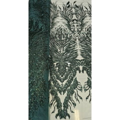 Tule Bordado com Pedrarias Premium Verde Floresta HS1855 