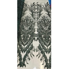 Tule Bordado com Pedrarias Premium Verde Floresta HS1855 