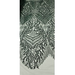 Tule Bordado com Pedrarias Premium Verde Floresta  HS2793 