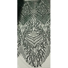 Tule Bordado com Pedrarias Premium Verde Floresta  HS2793 