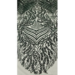 Tule Bordado com Pedrarias Premium Verde Floresta  HS2793 