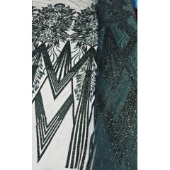 Tule Bordado com Pedrarias Premium Verde Floresta HS3019