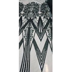 Tule Bordado com Pedrarias Premium Verde Floresta HS3019