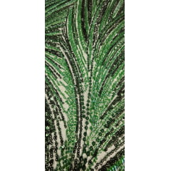 Tule Bordado com Pedrarias Premium Verde Floresta Multicolor HT97424 