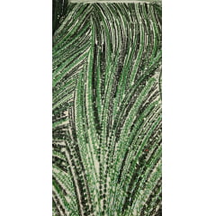 Tule Bordado com Pedrarias Premium Verde Floresta Multicolor HT97424 