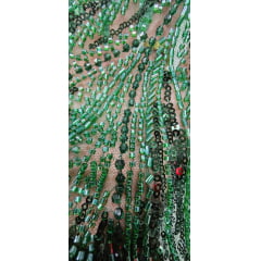 Tule Bordado com Pedrarias Premium Verde Floresta Multicolor HT97424 