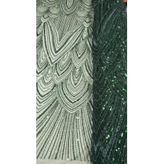 Tule Bordado com Pedrarias Premium Verde Floresta Y1629 