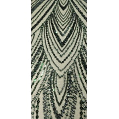 Tule Bordado com Pedrarias Premium Verde Floresta Y1629 