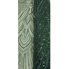 Tule Bordado com Pedrarias Premium Verde Floresta Y1629 