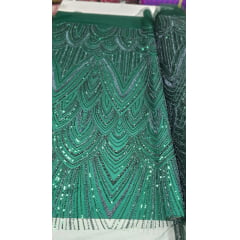 Tule Bordado com Pedrarias Premium Verde Floresta Y1629 