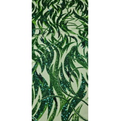 Tule Bordado com Pedrarias Premium Verde HS1896