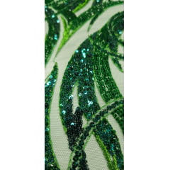 Tule Bordado com Pedrarias Premium Verde HS1896