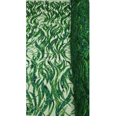 Tule Bordado com Pedrarias Premium Verde HS1896