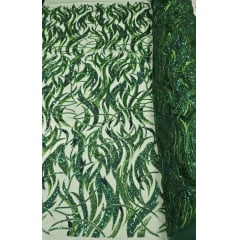 Tule Bordado com Pedrarias Premium Verde HS1896