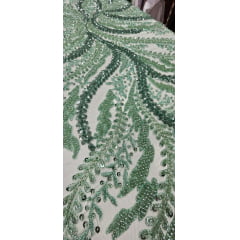Tule Bordado com Pedrarias Premium Verde Malva HS1549 
