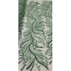 Tule Bordado com Pedrarias Premium Verde Malva HS1549 
