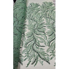 Tule Bordado com Pedrarias Premium Verde Malva HS1549 