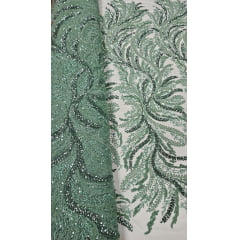 Tule Bordado com Pedrarias Premium Verde Malva HS1549 