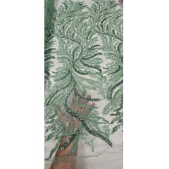 Tule Bordado com Pedrarias Premium Verde Malva HS1549 