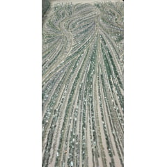 Tule Bordado com Pedrarias Premium Verde Menta Multicolor HT97424
