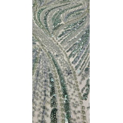 Tule Bordado com Pedrarias Premium Verde Menta Multicolor HT97424