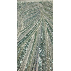 Tule Bordado com Pedrarias Premium Verde Menta Multicolor HT97424