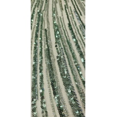 Tule Bordado com Pedrarias Premium Verde Menta Multicolor HT97424
