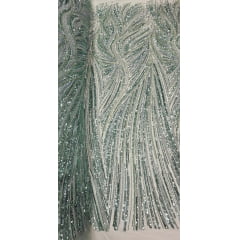 Tule Bordado com Pedrarias Premium Verde Menta Multicolor HT97424