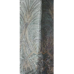 Tule Bordado com Pedrarias Premium Verde Militar Multicolor Modelo HT70848